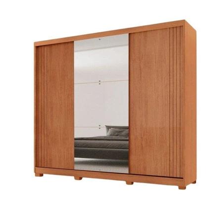 Imagem de Guarda-Roupa Casal 100% MDF 3 Portas de Correr 4 Gavetas 6 Prat c/ Pés e Espelho Chile Marrom/Mar