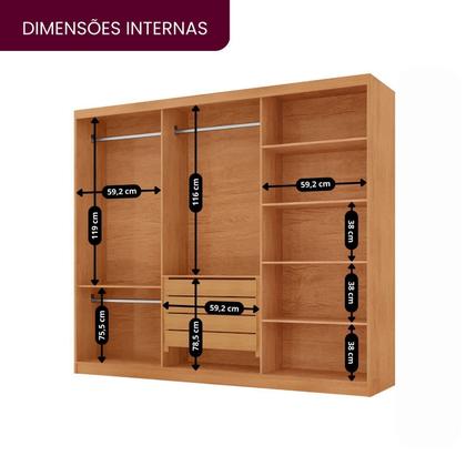 Imagem de Guarda-roupa Casal 100% Mdf 3 Portas de Correr 4 Gavetas 6 Prateleiras com Espelho Chile