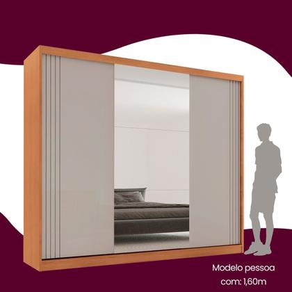 Imagem de Guarda-roupa Casal 100% Mdf 3 Portas de Correr 4 Gavetas 6 Prateleiras com Espelho Chile
