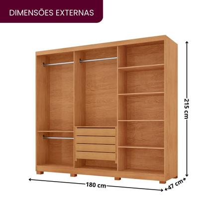 Imagem de Guarda-roupa Casal 100% Mdf 3 Portas de Correr 4 Gavetas 6 Prateleiras com Pés e Espelho Chile