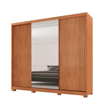 Imagem de Guarda-roupa Casal 100% Mdf 3 Portas de Correr 4 Gavetas 6 Prateleiras com Pés e Espelho Chile
