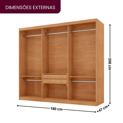 Imagem de Guarda-roupa Casal 100% Mdf 3 Portas de Correr com 2 Gavetas Chile