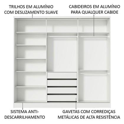 Imagem de Guarda Roupa Casal 100% MDF 3 Portas de Correr com Espelho Royale Madesa