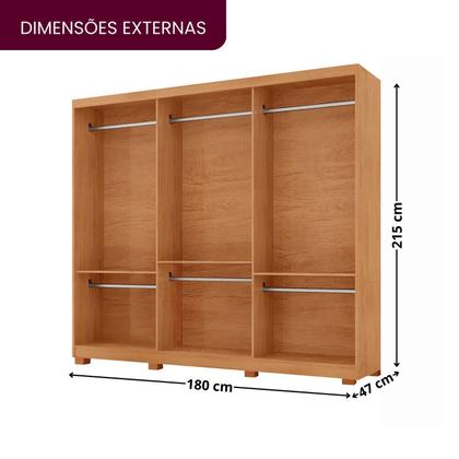 Imagem de Guarda-roupa Casal 100% Mdf 3 Portas de Correr com Pés Chile