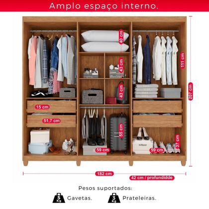 Imagem de Guarda-Roupa Casal 100% MDF 6 Portas e 4 Gavetas Espanha Com Espelho - Tudo de Móveis