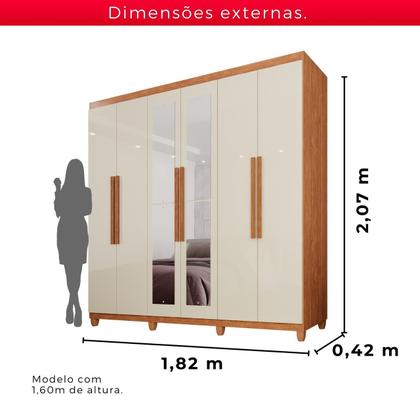 Imagem de Guarda-Roupa Casal 100% MDF 6 Portas e 4 Gavetas Espanha Com Espelho - Tudo de Móveis