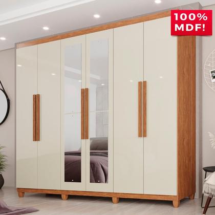 Imagem de Guarda-Roupa Casal 100% MDF 6 Portas e 4 Gavetas Espanha Com Espelho - Tudo de Móveis