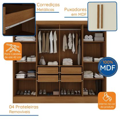 Imagem de Guarda Roupa Casal 100% MDF 8 Portas 4 Gavetas Jatobá Yescasa Cinamomo/Off White