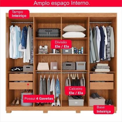Imagem de Guarda-roupa Casal 100% Mdf 8 Portas E 4 Gavetas Heros Com Espelho- Tudo De Móveis Cinamomo