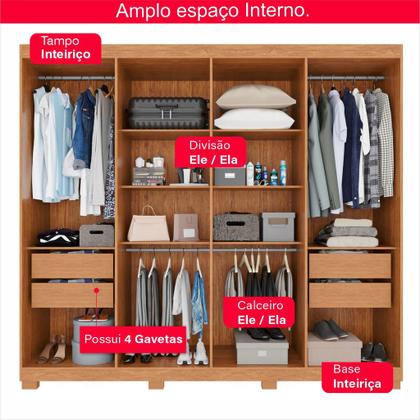 Imagem de Guarda-Roupa Casal 100% MDF 8 Portas e 4 Gavetas Heros Com Espelho- Tudo de Móveis