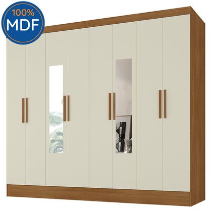 Imagem de Guarda-Roupa Casal 100% MDF com Espelho 8 Portas 4 Gavetas Jatobá Yescasa Cinamomo/Off White