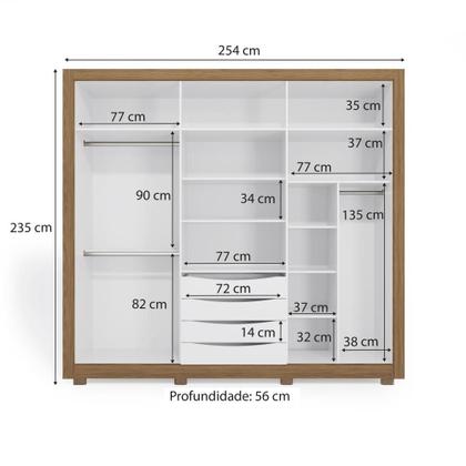 Guarda-Roupa Casal 100% MDF Kappesberg 16 Espelhos 6 Portas 4 Gavetas Branco/Nogueira Imagem de Guarda-Roupa Casal 100% MDF Kappesberg 16 Espelhos 6 Portas 4 Gavetas Branco/Nogueira