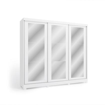 Imagem de Guarda-Roupa Casal 100% MDF Kappesberg 3 Portas de Correr com Espelhos 8 Gavetas Branco