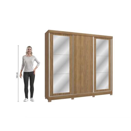 Imagem de Guarda-Roupa Casal 100% MDF Kappesberg c/Pés e 6 Espelhos 3 Portas de Correr 8 Gavetas Nogueira