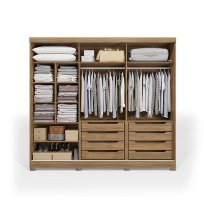 Imagem de Guarda-Roupa Casal 100% MDF Kappesberg c/Pés e 6 Espelhos 3 Portas de Correr 8 Gavetas Nogueira