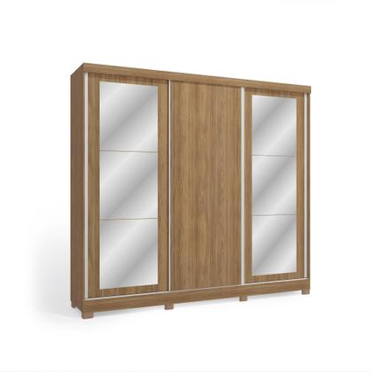 Imagem de Guarda-Roupa Casal 100% MDF Kappesberg c/Pés e 6 Espelhos 3 Portas de Correr 8 Gavetas Nogueira