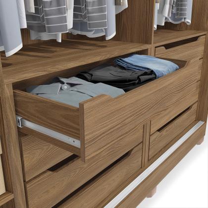 Imagem de Guarda-Roupa Casal 100% MDF Kappesberg c/Pés e 6 Espelhos 3 Portas de Correr 8 Gavetas Nogueira