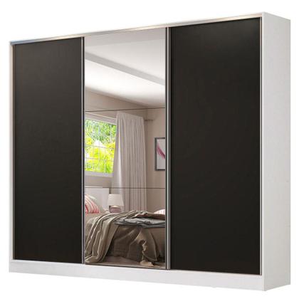 Imagem de Guarda Roupa Casal 100% MDF Madesa Royale 3 Portas de Correr com Espelho - Branco/Preto