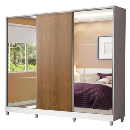 Imagem de Guarda Roupa Casal 100% MDF Madesa Royale 3 Portas de Correr com Espelho com Pés - Branco/Rustic