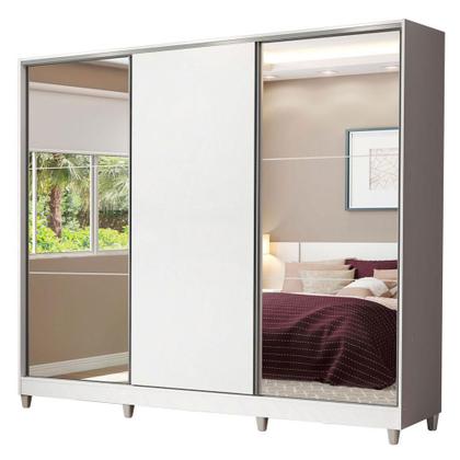 Imagem de Guarda Roupa Casal 100% MDF Madesa Royale 3 Portas de Correr com Espelho com Pés - Branco