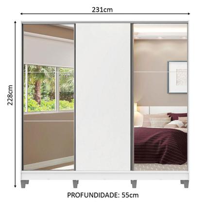 Imagem de Guarda Roupa Casal 100% MDF Madesa Royale 3 Portas de Correr com Espelho com Pés - Branco