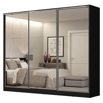 Imagem de Guarda Roupa Casal 100% MDF Madesa Royale 3 Portas de Correr de Espelho - Preto