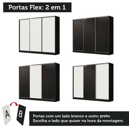 Imagem de Guarda Roupa Casal 100% MDF Madesa Royale 3 Portas de Correr - Preto/Preto/Branco