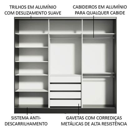 Imagem de Guarda Roupa Casal 100% MDF Madesa Royale 3 Portas de Correr - Preto