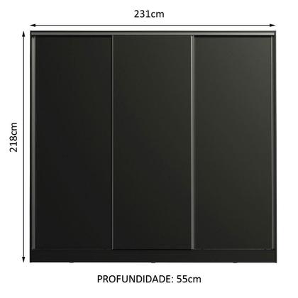 Imagem de Guarda Roupa Casal 100% MDF Madesa Royale 3 Portas de Correr - Preto