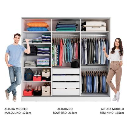 Imagem de Guarda Roupa Casal 100% MDF Madesa Zurique 3 Portas de Correr com Espelho - Branco