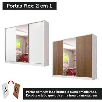Imagem de Guarda Roupa Casal 100% MDF Madesa Zurique 3 Portas de Correr com Espelho - Branco
