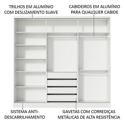 Imagem de Guarda Roupa Casal 100% MDF Madesa Zurique 3 Portas de Correr com Espelho - Branco