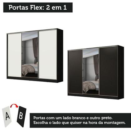 Imagem de Guarda Roupa Casal 100% MDF Madesa Zurique 3 Portas de Correr com Espelho - Preto