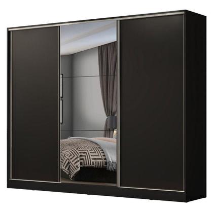 Imagem de Guarda Roupa Casal 100% MDF Madesa Zurique 3 Portas de Correr com Espelho - Preto