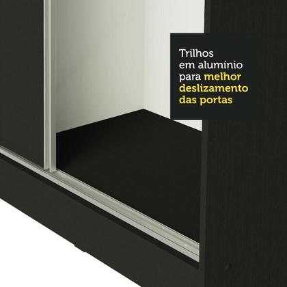 Imagem de Guarda Roupa Casal 100% MDF Madesa Zurique 3 Portas de Correr com Espelho - Preto