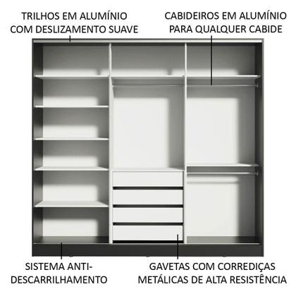 Imagem de Guarda Roupa Casal 100% MDF Madesa Zurique 3 Portas de Correr de Espelho - Preto