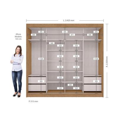 Imagem de Guarda Roupa Casal 100% MDF Toquio 2 Portas de Correr 4 Gavetas Espresso Móveis Branco/Freijó/Off White