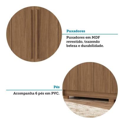 Imagem de Guarda-roupa Casal 194,4cm 6 Portas 2 Gavetas Com Espelho Horácio Estilo Mm Jatoba/areia