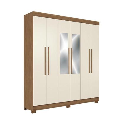 Imagem de Guarda-roupa Casal 194,4cm 6 Portas 2 Gavetas Com Espelho Horácio Estilo Mm Jatoba/areia