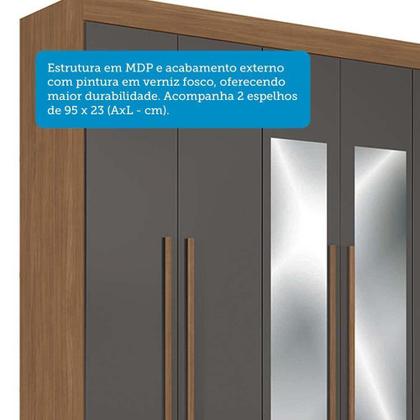 Imagem de Guarda-roupa Casal 194,4cm 6 Portas 2 Gavetas Com Espelho Horácio Estilo Mm Jatoba/grafitte