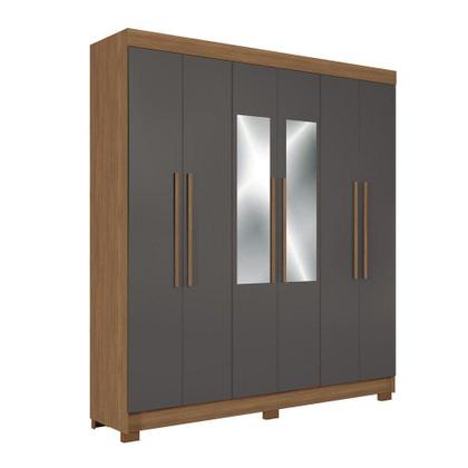 Imagem de Guarda-roupa Casal 194,4cm 6 Portas 2 Gavetas Com Espelho Horácio Estilo Mm Jatoba/grafitte