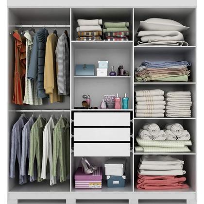 Imagem de Guarda-Roupa Casal 199cm MDF 6 Portas 3 Gavetas Kit 4 Espelhos e 8 Pés Clara