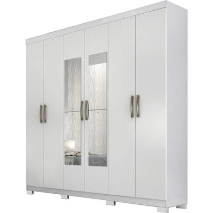 Imagem de Guarda-Roupa Casal 199cm MDF 6 Portas 3 Gavetas Kit 4 Espelhos e 8 Pés Clara