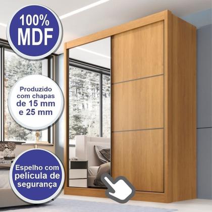 Imagem de Guarda Roupa Casal 2 Portas 3 Gavetas com Espelho 100% MDF Grécia Marrom/Cinammo/Off White