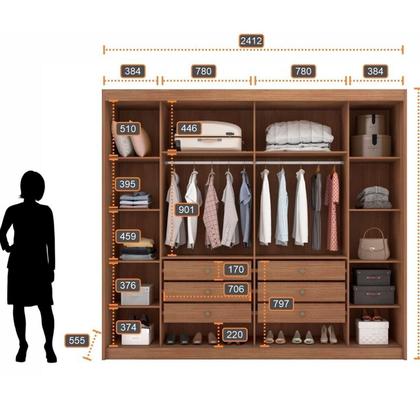 Imagem de Guarda Roupa Casal 2 Portas 6 Gavetas 100% MDF com Espelho Blumenau