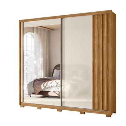 Imagem de Guarda Roupa Casal 2 Portas Correr 3 Gavetas com Espelho e Pés Dhara