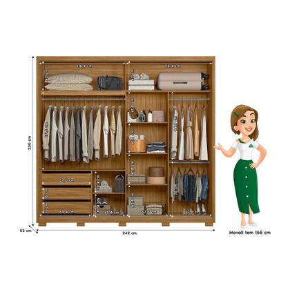 Imagem de Guarda Roupa Casal 2 Portas Correr 3 Gavetas com Espelho e Pés Dhara