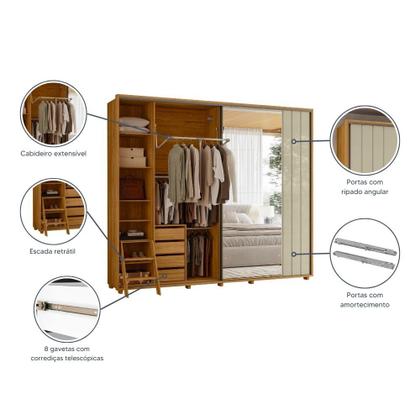 Imagem de Guarda Roupa Casal 2 Portas de Correr 100% MDF com Espelho e Pés Dali