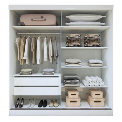 Imagem de Guarda-Roupa Casal 2 Portas de Correr 2 Gavetas com Espelho MDF 179cm Zeine Branco