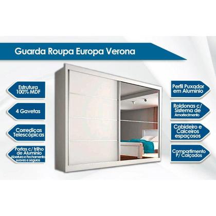 Imagem de Guarda Roupa Casal 2 Portas de Correr e 4 Gavetas c/ 1 Espelho Verona Plus Peroba/Off White/Peroba - Europa